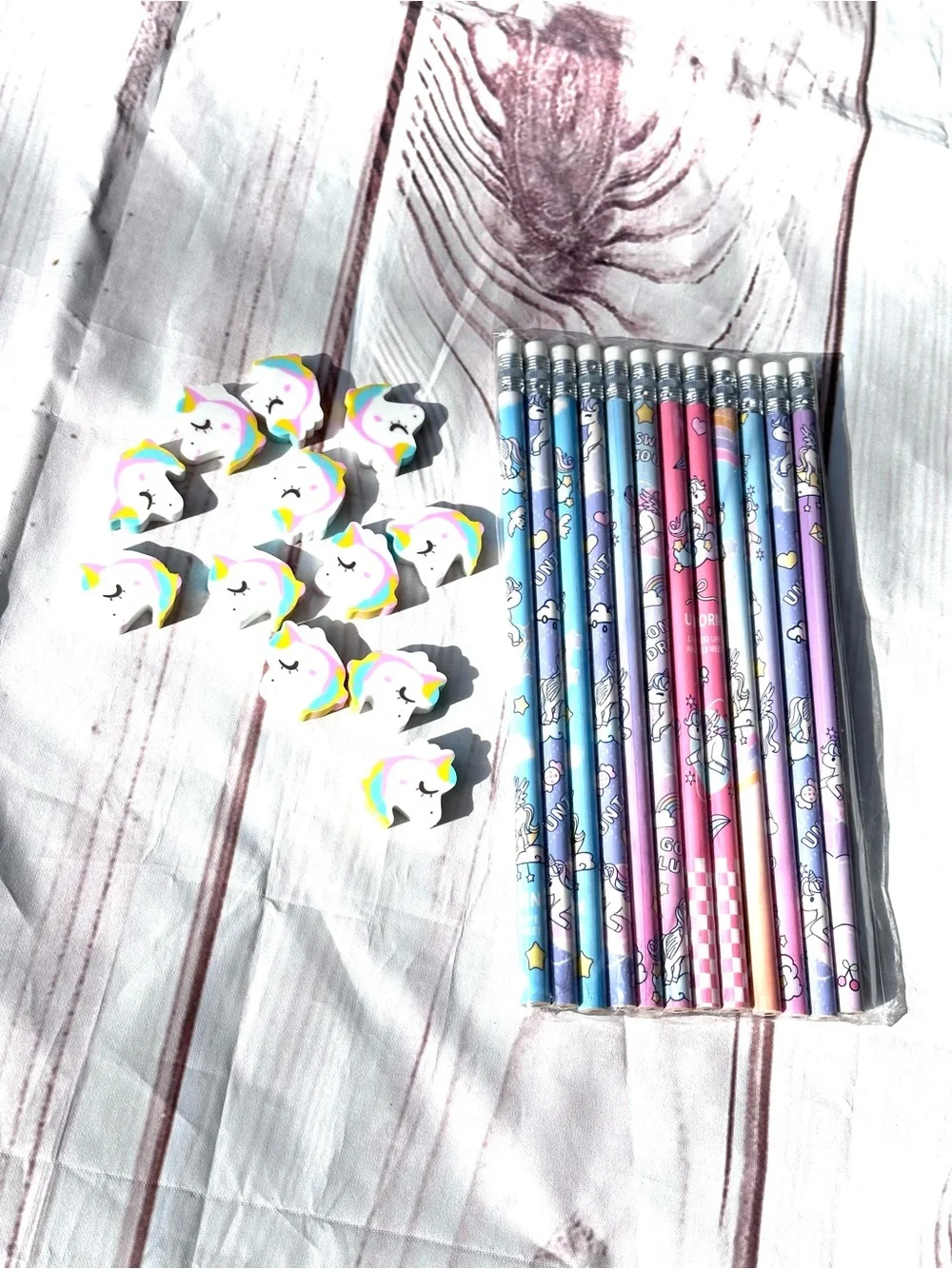12 Rainbow Unicorn Pencil Set with Pastel Designs and Eraser Toppers